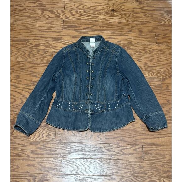 Faded Glory Women's Plus Y2K Studded Blue Jean Denim Jacket, Size 16W - Picture 1 of 6